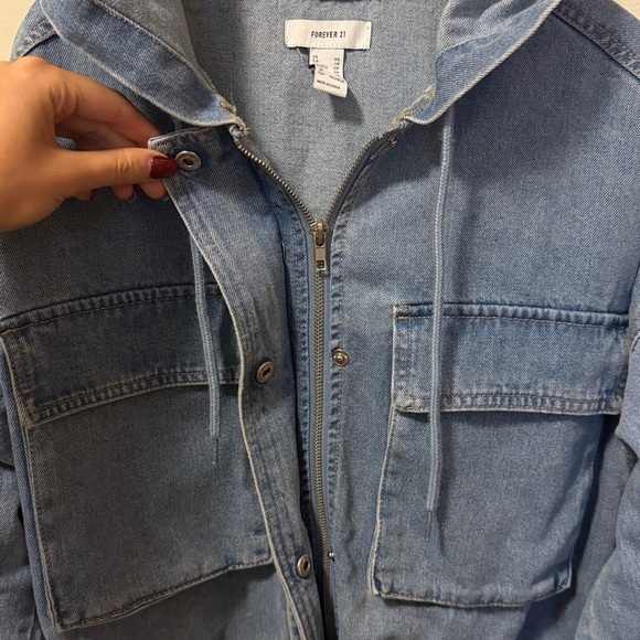 Forever 21 Blue Jean Jacket with Hood - Picture 2 of 5